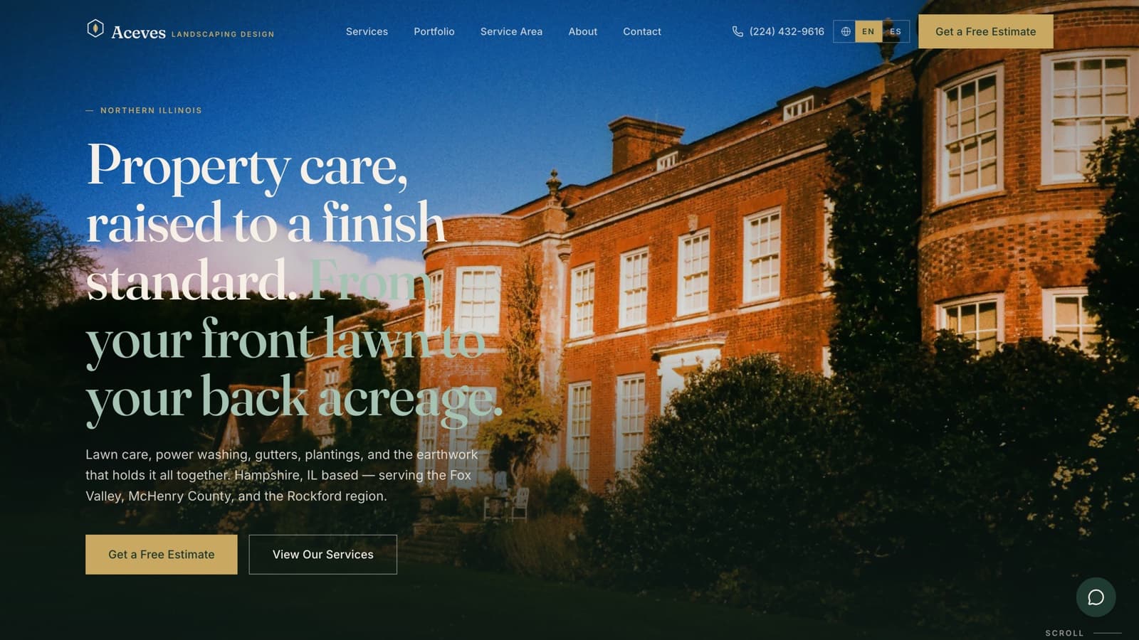 The Aceves Landscaping Design website homepage we built
